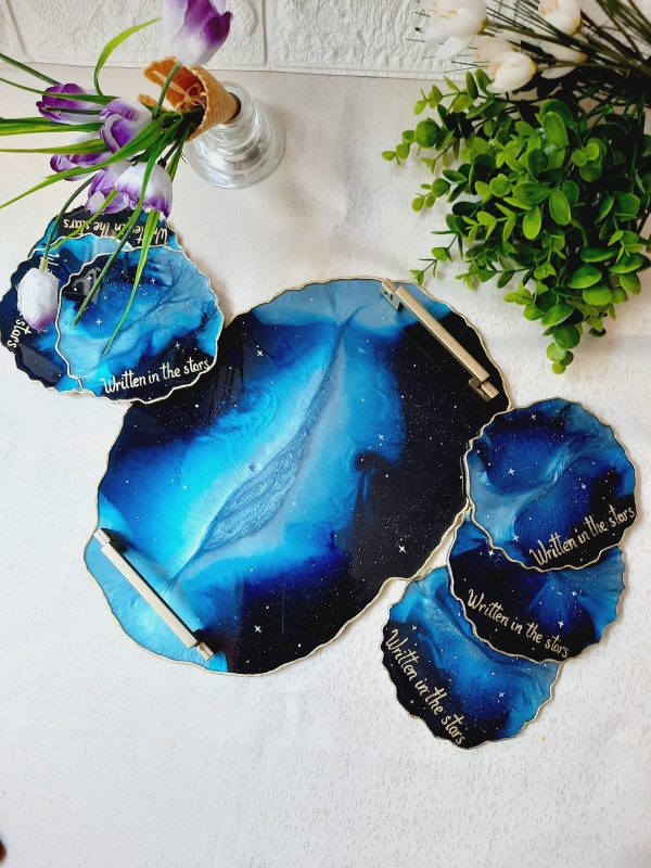 Written in the Stars - Oval Tray and 6 Resin Coasters