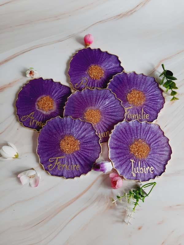 Lavender and RO Gold Words - 6 pieces Resin Coasters