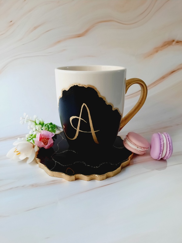 Black and Gold Initial - Mug and Coaster