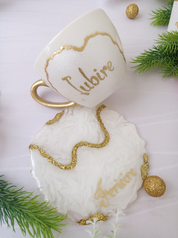 White Gold Glitter- Mug and Coaster