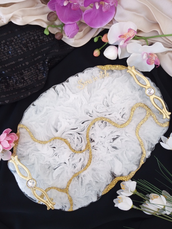White & Glitter- Tăviță personalizată pentru pregătirea miresei