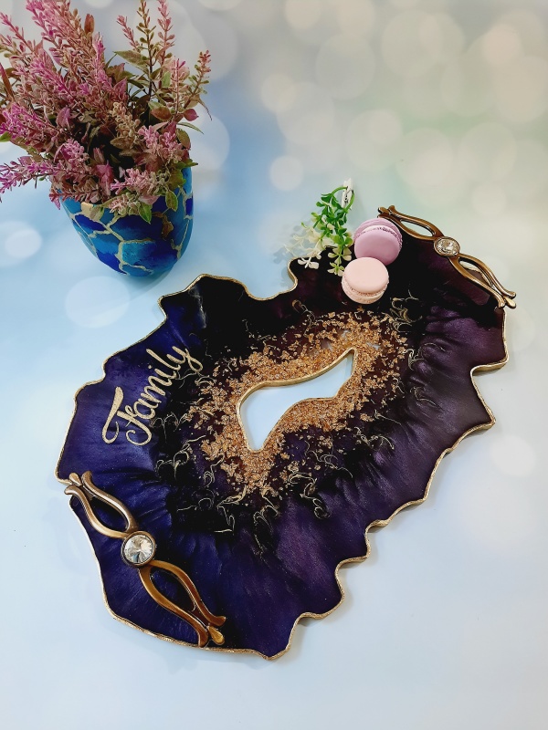 Dark Purple Beauty Vanity Tray - Tava cu forma neregulata din rasina