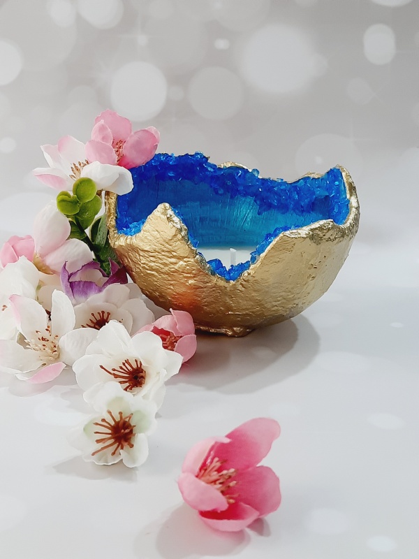 Dark Blue Geode Candle - Lumanare din ceara de soia in vas facut manual