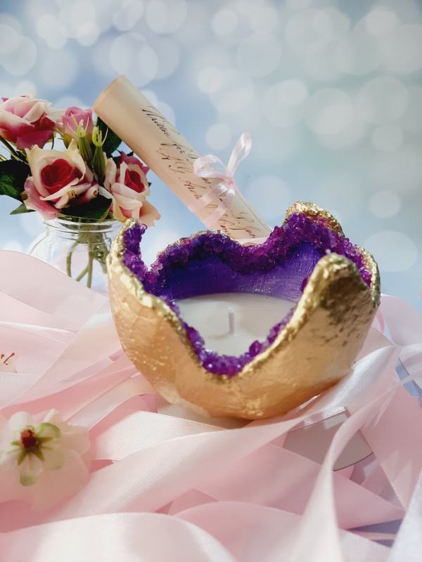 Purple Geode Candle - Lumanare din ceara de soia in vas facut manual